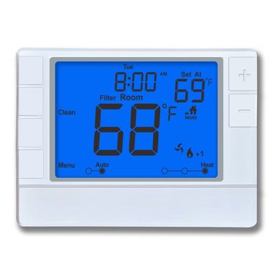 Precise Temperature Heat Pump Thermostat with Orange Backlight 4 Programmable Periods 2 Heat/2 Cool Stages