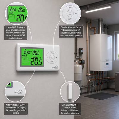 Green Backlight Color Boiler Temperature Control Thermostat White Color Electronic Temperature Regulator for Heating Process Control