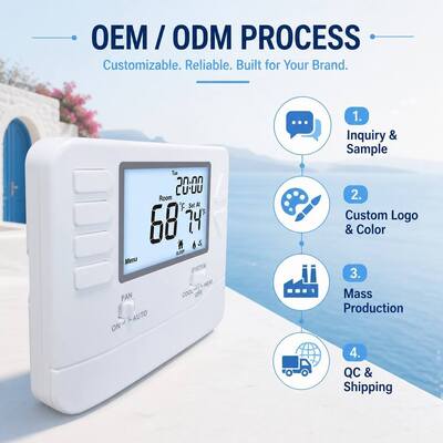 24V Large LCD Display HVAC Temperature Controller Wired Thermostat 7 Day 2 Heat 2 Cool Battery Power