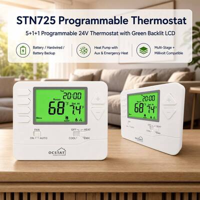Stages H C Conventional 2H 1C Heat Pump 7 Day Programmable Thermostat Powered by 2 AAA Alkaline Batteries or 18 to 30 VAC NEC Class II System Operation Mode EM HEAT