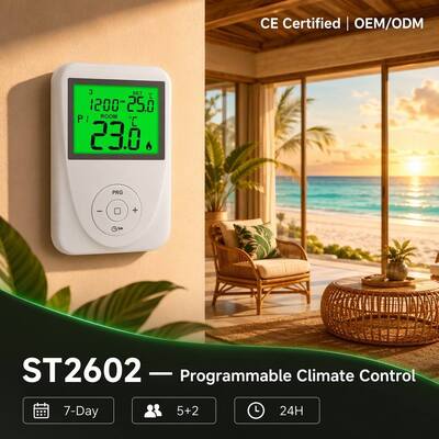 130 X 86 X 28 χιλ. Θερμοστάτης δαπέδου 7 ημερών προγραμματιζόμενος για συστήματα θέρμανσης δαπέδου Εύρος θερμοκρασίας οθόνης 0°C 40°C σε βήματα 0.1°C
