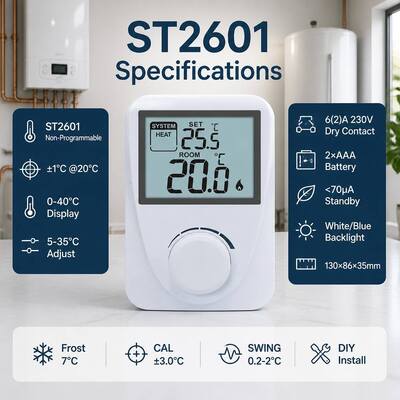 Δείξτε Περιοχή θερμοκρασίας 3°C έως 37°C Ψηφιακοί θερμοστάτες λέβητα δωματίου Λευκό χρώμα Συμπληκτικό μέγεθος Λύσεις διαχείρισης θερμοκρασίας