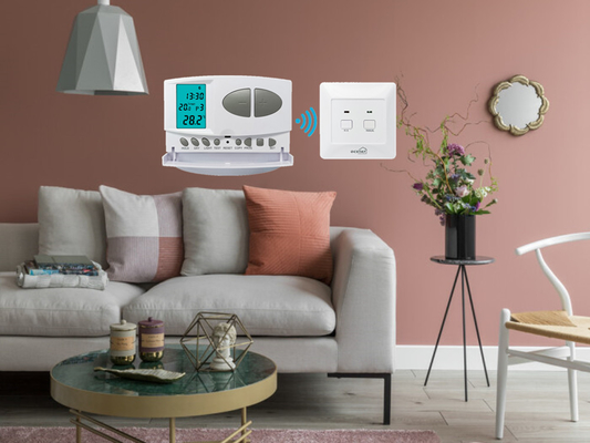 Riseem εσωτερικό σύστημα HVAC λευκό χρώμα RF προγραμματιζόμενο θερμοστάτη δωματίου με συστήματα θέρμανσης