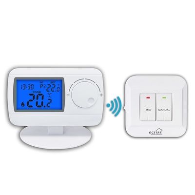 Riseem 230V λευκό ABS ψηφιακό RF προγραμματιζόμενο ασύρματο θερμοστάτη δωματίου για λέβητες αερίου
